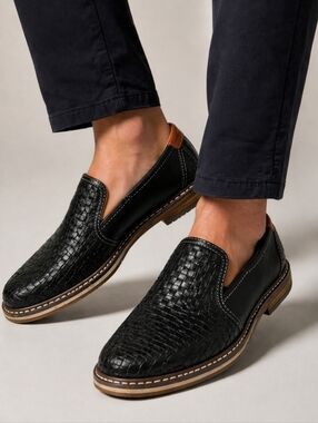 J&M Johnston Murphy Woven Leather Loafers Sheepskin Slip On Men’s Sz 9M